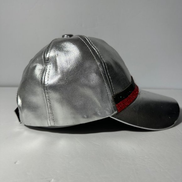 Vera New York Silver Hook & Loops Hat Cap Red & Black Rhinestone Stripes - Picture 4 of 10